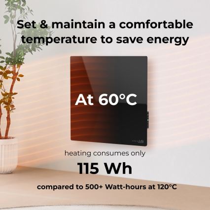 AENO - Pametni električni infracrveni panel 500W, tajmer/termostat, Wi-Fi, crni