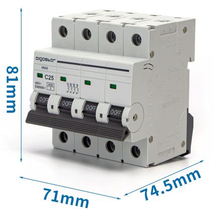 Aigostar - Automatski osigurač 4-fazni 4P-25A-C 400V