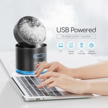 Aigostar - RGB bežični mini stoni ventilator sa maglenim efektom MIST, 10W/5V, 2000mAh, crna