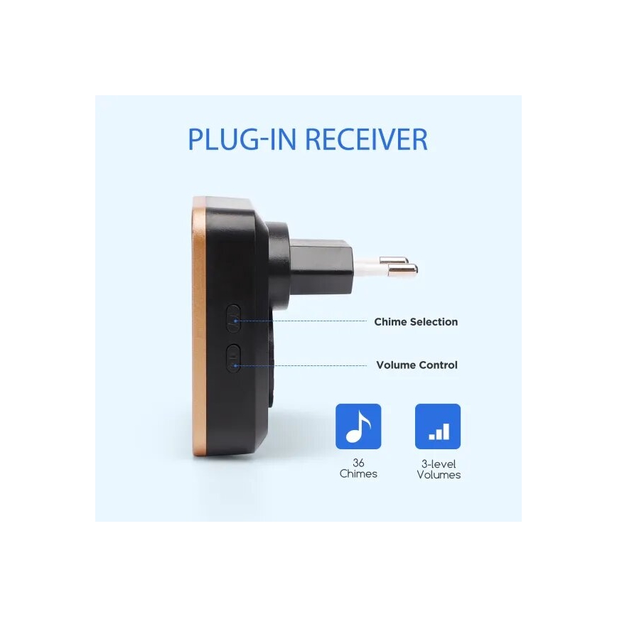 Aigostar - Bežični zvonac za utičnicu 230V crni