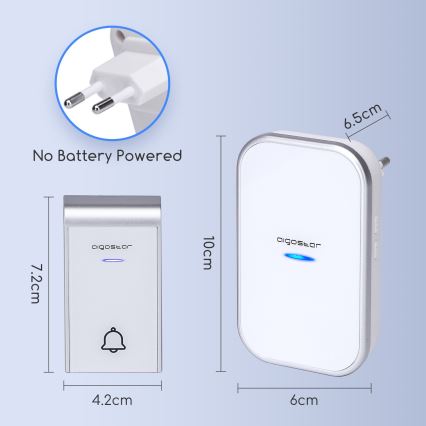 Aigostar - Bežično zvono za utičnicu 230V/12V IP44 belo