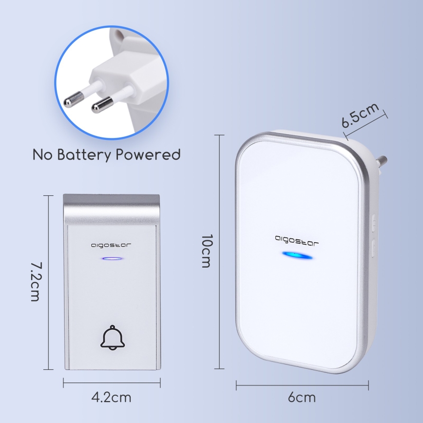 Aigostar - Bežično zvono za utičnicu 230V/12V IP44 belo