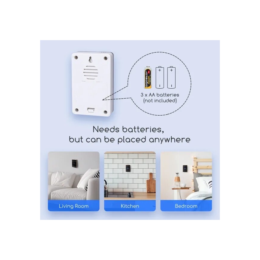 Aigostar - Bežično zvono 3xAA/12V IP44 belo/srebrno