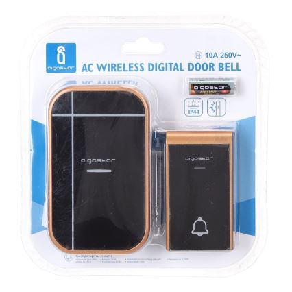 Aigostar - Bežični zvonac za utičnicu 230V/12V IP44 crna