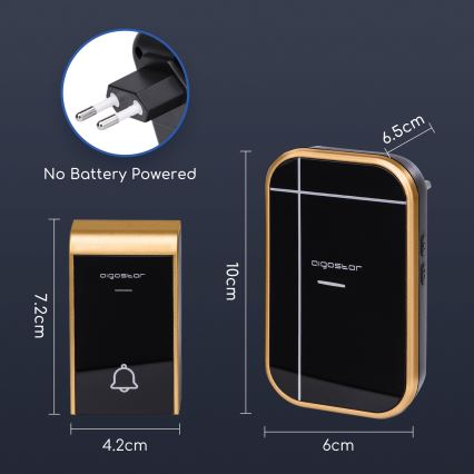 Aigostar - Bežični zvonac za utičnicu 230V/12V IP44 crna