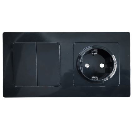 Aigostar - Dupli prekidač br. 5 i SCHUKO utičnica 230V sa ramom, crne boje
