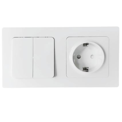 Aigostar - Dupli prekidač br. 6 + 6 i utičnica SCHUKO 250V sa okvirom, bela