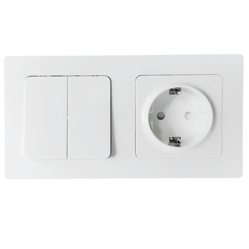 Aigostar - Dupli prekidač br. 6 + 6 i utičnica SCHUKO 250V sa okvirom, bela