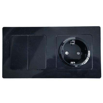 Aigostar - Dupli prekidač br. 6 i SCHUKO utičnica 230 V sa okvirom, crna