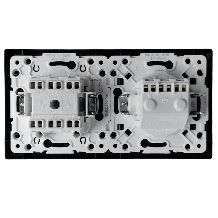 Aigostar - Dupli prekidač br. 6 i SCHUKO utičnica 230 V sa okvirom, crna