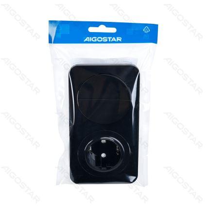 Aigostar - Dvostruki prekidač br. 5 i SCHUKO utičnica 230V sa crnim okvirom