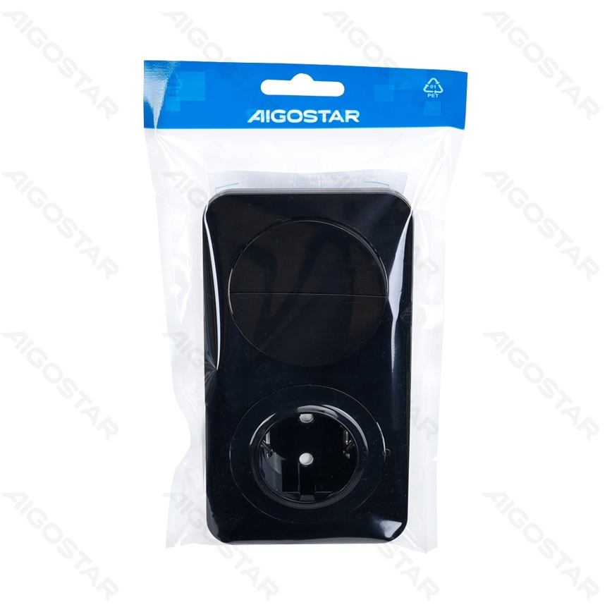 Aigostar - Dvostruki prekidač br. 5 i SCHUKO utičnica 230V sa crnim okvirom
