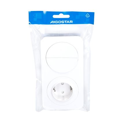 Aigostar - Dvostruki prekidač br. 5 i SCHUKO utičnica 230V sa okvirom, bela