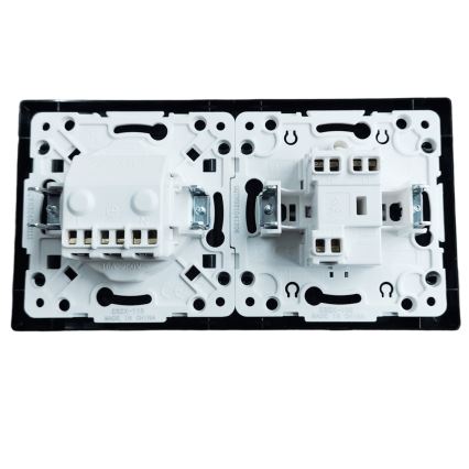 Aigostar - Dvostruki prekidač br. 5 i SCHUKO utičnica 230V sa okvirom, crna