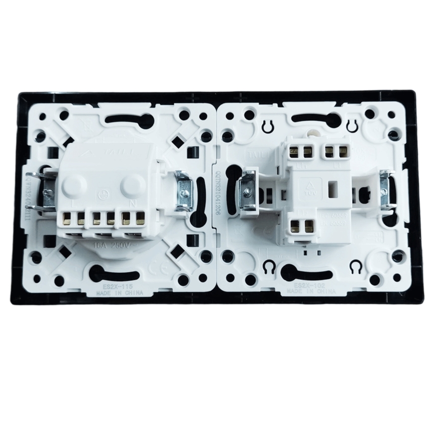 Aigostar - Dvostruki prekidač br. 5 i SCHUKO utičnica 230V sa okvirom, crna