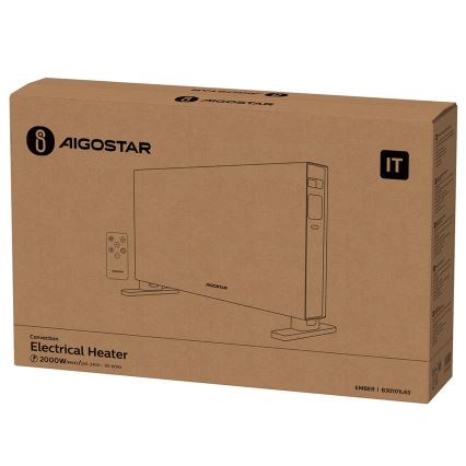 Aigostar - Električni grejač/konvektor sa LCD ekranom ECO/1250/2000W/230V + daljinski upravljač