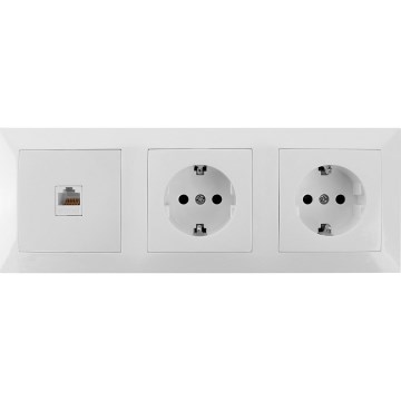 Aigostar - Ethernet utičnica i 2x SCHUKO utičnica u belom okviru