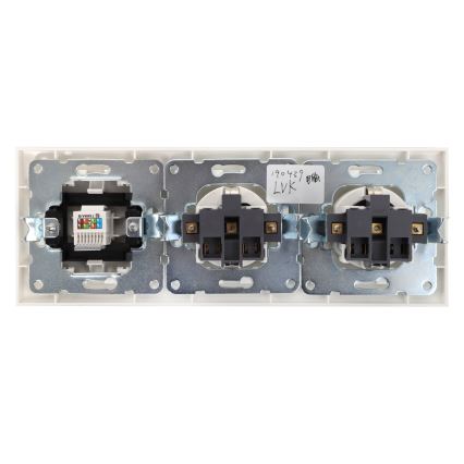 Aigostar - Ethernet utičnica i 2x SCHUKO utičnica u belom okviru