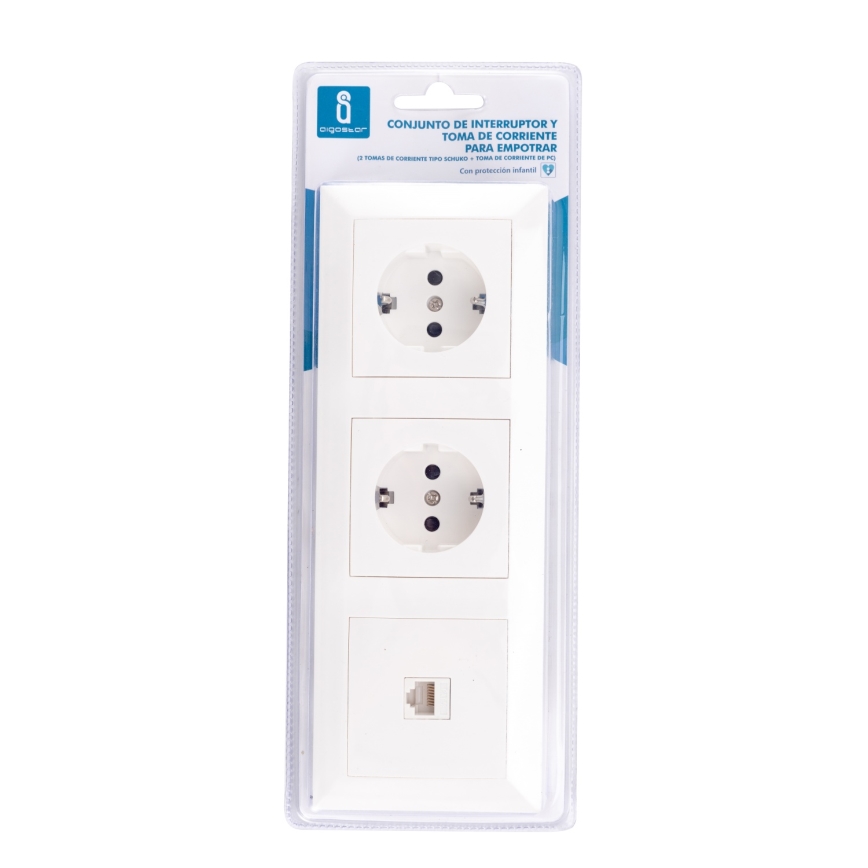 Aigostar - Ethernet utičnica i 2x SCHUKO utičnica u belom okviru