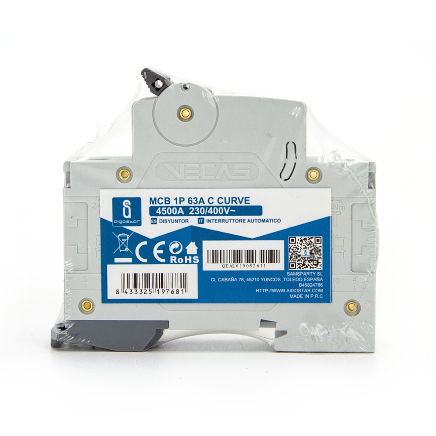 Aigostar - Jednofazni automatski prekidač 1P-63A-C 230-400V