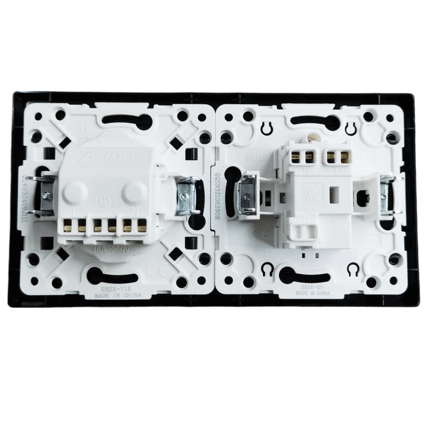 Aigostar - jednopolni prekidač br. 1 i SCHUKO utičnica 230V sa ramom, crna