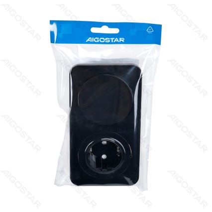 Aigostar - jednopolni prekidač br. 5 i SCHUKO utičnica 230 V sa ramom, crna