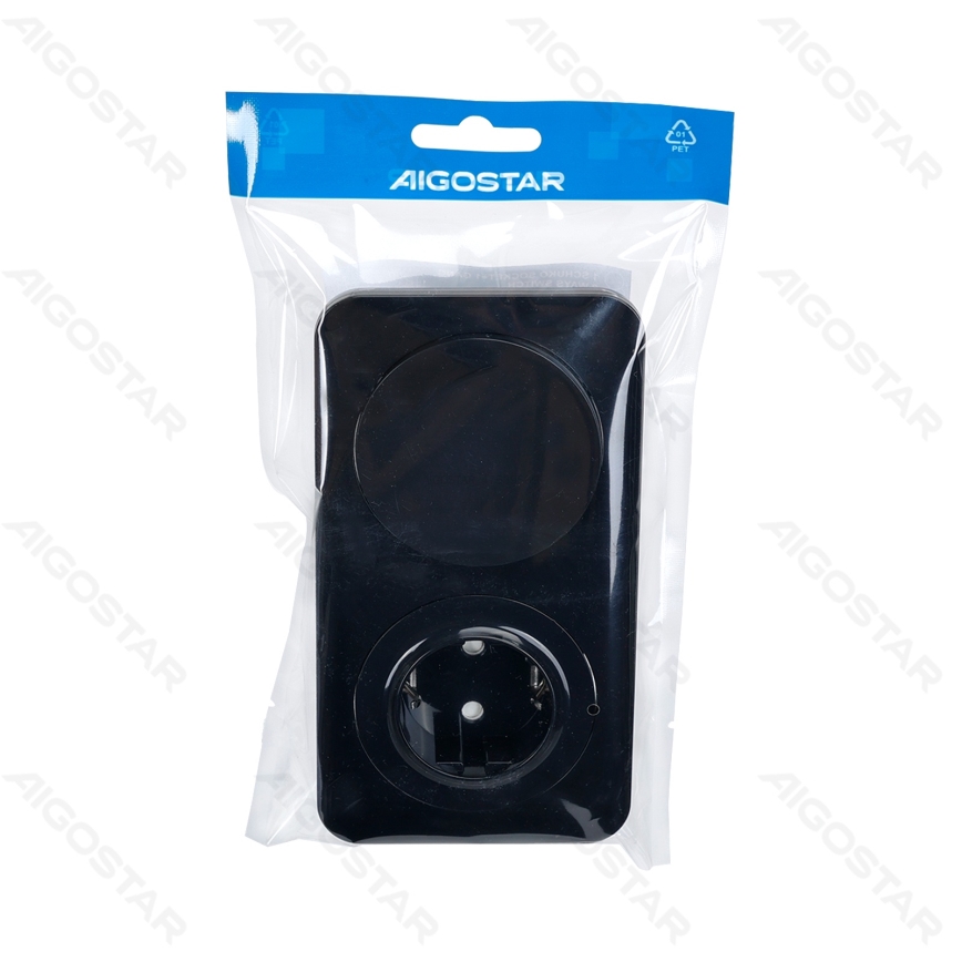 Aigostar - jednopolni prekidač br. 5 i SCHUKO utičnica 230 V sa ramom, crna