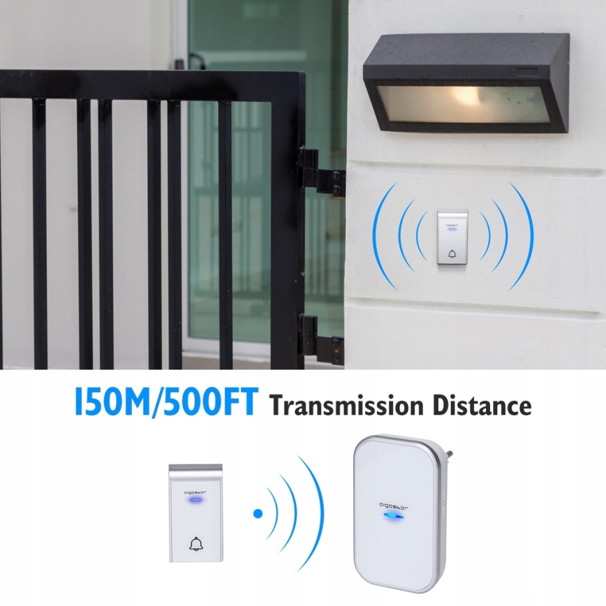 Aigostar - SET 2x Bežični zvonce za utičnicu 230V/12V IP44 belo