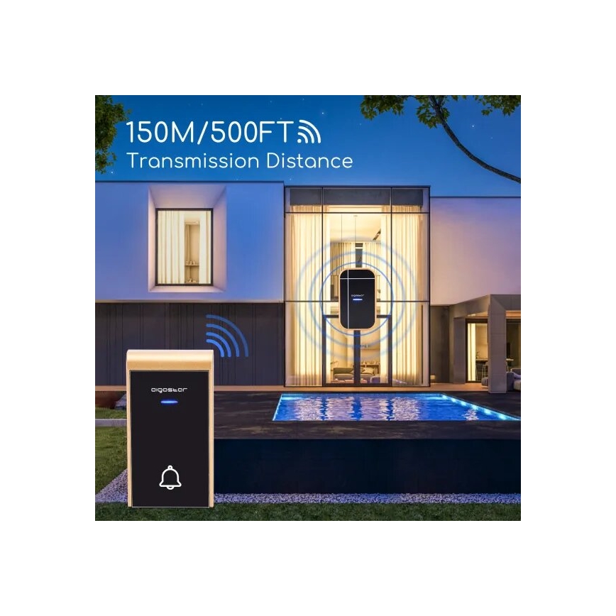 Aigostar - SET 2x bežični zvon na utičnicu 230V/12V IP44 crna/bakarna
