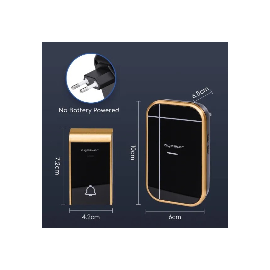 Aigostar - SET 2x bežični zvon na utičnicu 230V/12V IP44 crna/bakarna