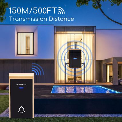 Aigostar - KOMPLET 2x bežična zvona 3xAA/12V IP44 crne boje