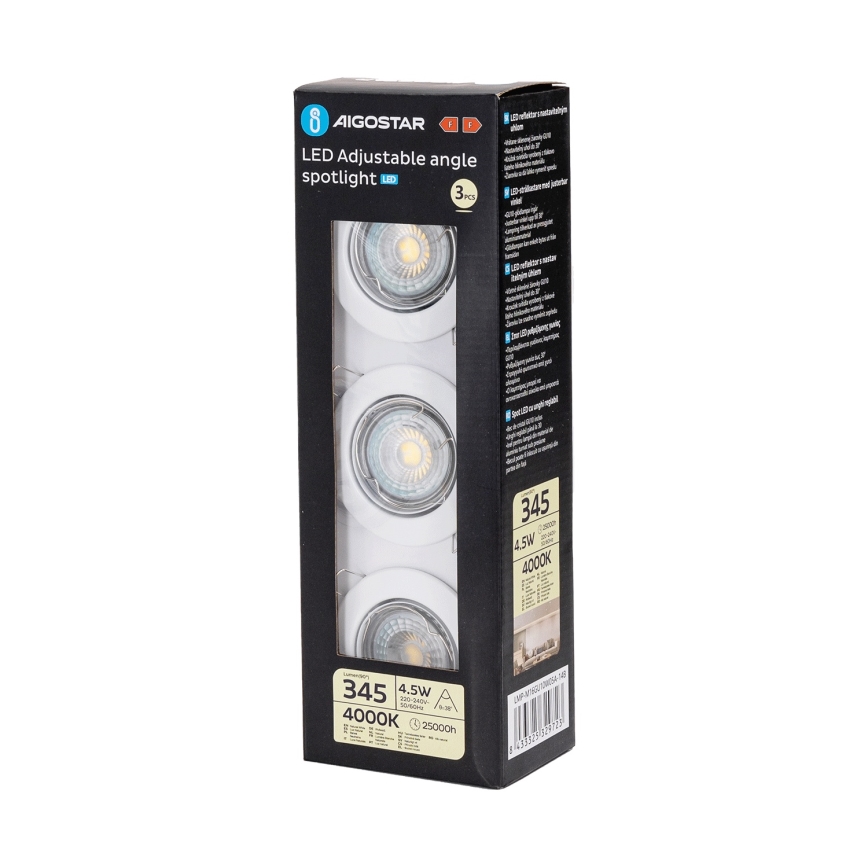 Aigostar - KOMPLET 3x LED ugradna svetiljka 1xGU10/4,5W/230V 4000K bela