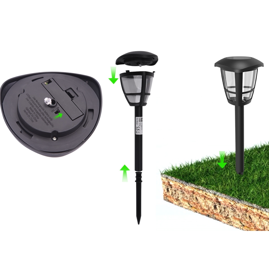 Aigostar - Komplet od 12 solarnih LED lampi LED/0,06W/2V 33,8 cm 6500K 100 mAh IP44 crne