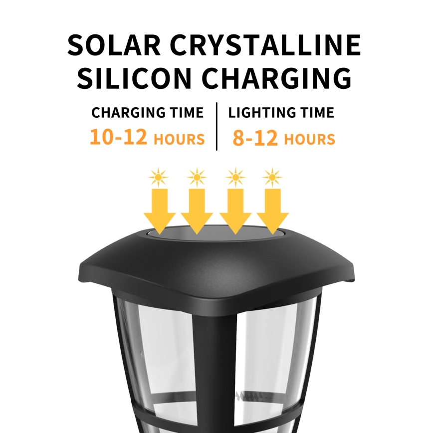 Aigostar - Komplet od 12 solarnih LED lampi LED/0,06W/2V 33,8 cm 6500K 100 mAh IP44 crne