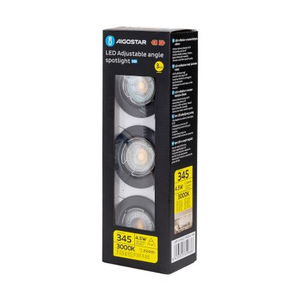 Aigostar - Komplet od 3 LED ugradnih svetala 1xGU10/4,5W/230V 3000K crna