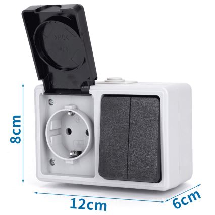 Aigostar - Kućni naizmenični prekidač sa utičnicom, 250V/16A, IP54