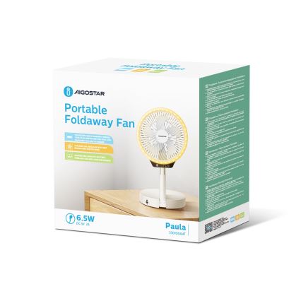 Aigostar - LED bežični sklopivi ventilator sa USB portom 6,5W/5V 8000 mAh