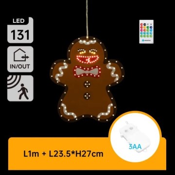 Aigostar - LED božićna dekoracija 131xLED/3xAA IP44 + daljinsko upravljanje medenjak 27 cm