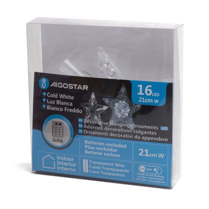 Aigostar - LED božićna dekoracija 16xLED/3xAA hladno-bela zvezda