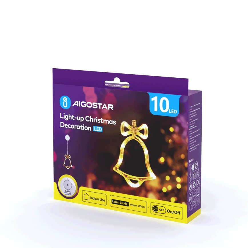 Aigostar - LED božićna dekoracija zvono 18 cm, napajanje 3x AAA