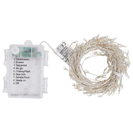 Aigostar - LED božićna girlanda za spoljašnju upotrebu, 200 LED, 8 funkcija, 3xAA, 6,3 m, IP44, višebojna