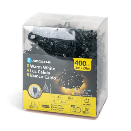 Aigostar - LED božićna girlanda za spoljašnju upotrebu, 400 x LED, 8 funkcija, 23 m, IP44, topla bela