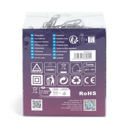 Aigostar - LED božićna girlanda za spoljašnju upotrebu, 400 x LED, 8 funkcija, 23 m, IP44, topla bela