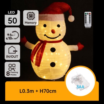 Aigostar - LED božićna spoljašnja dekoracija 50xLED/3xAA 0,7m IP44 sneško + daljinski upravljač