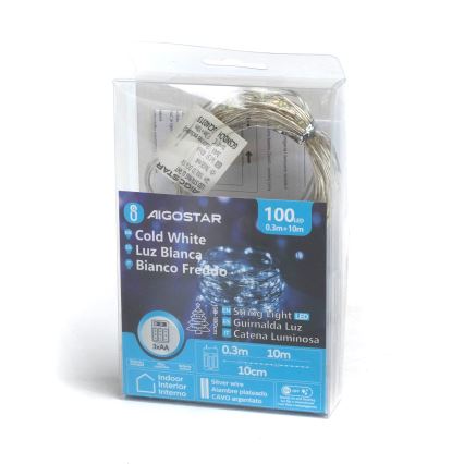 Aigostar - LED božićna svetlosna girlanda 100xLED/3xAA 10,3m hladno-bela