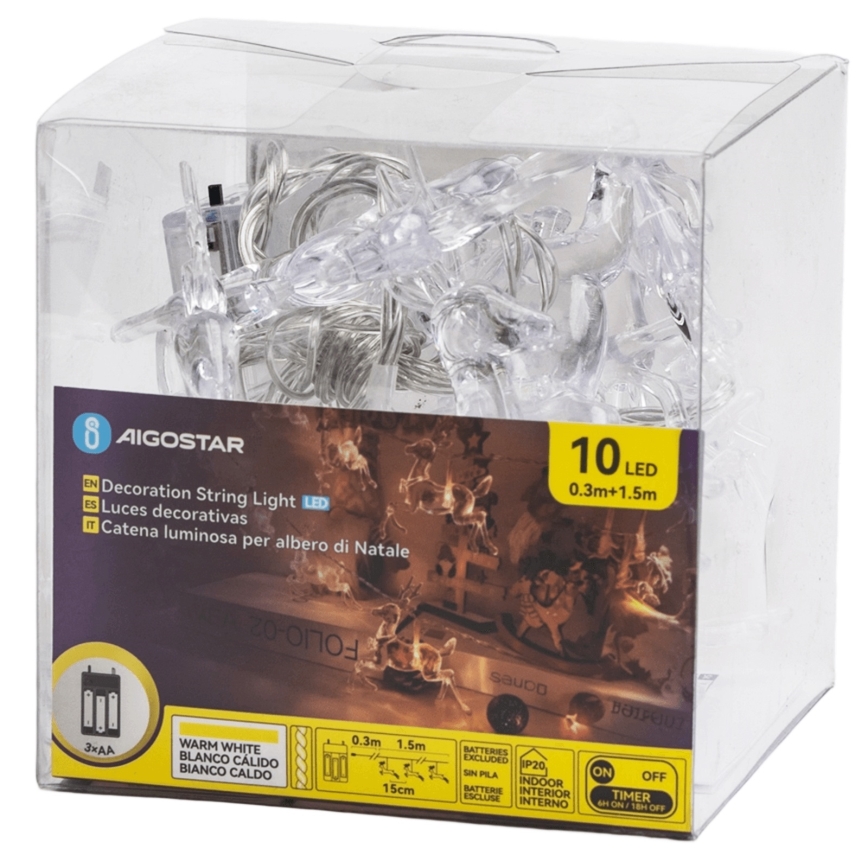 Aigostar - LED božićni lanac 10xLED/3xAA 1,5m topla bela jeleni