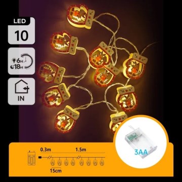 Aigostar - LED božićni lanac 10xLED/3xAA 1,5m topla bela rukavice