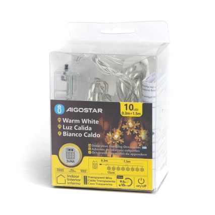 Aigostar - LED božićni lanac 10xLED/3xAA 1,5m toplo belo svetlo u obliku pahuljica