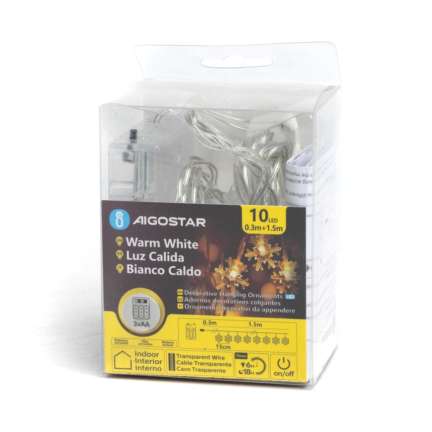 Aigostar - LED božićni lanac 10xLED/3xAA 1,5m toplo belo svetlo u obliku pahuljica