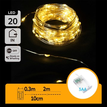 Aigostar - LED božićni lanac 20xLED/3xAA 2,3m topla bela